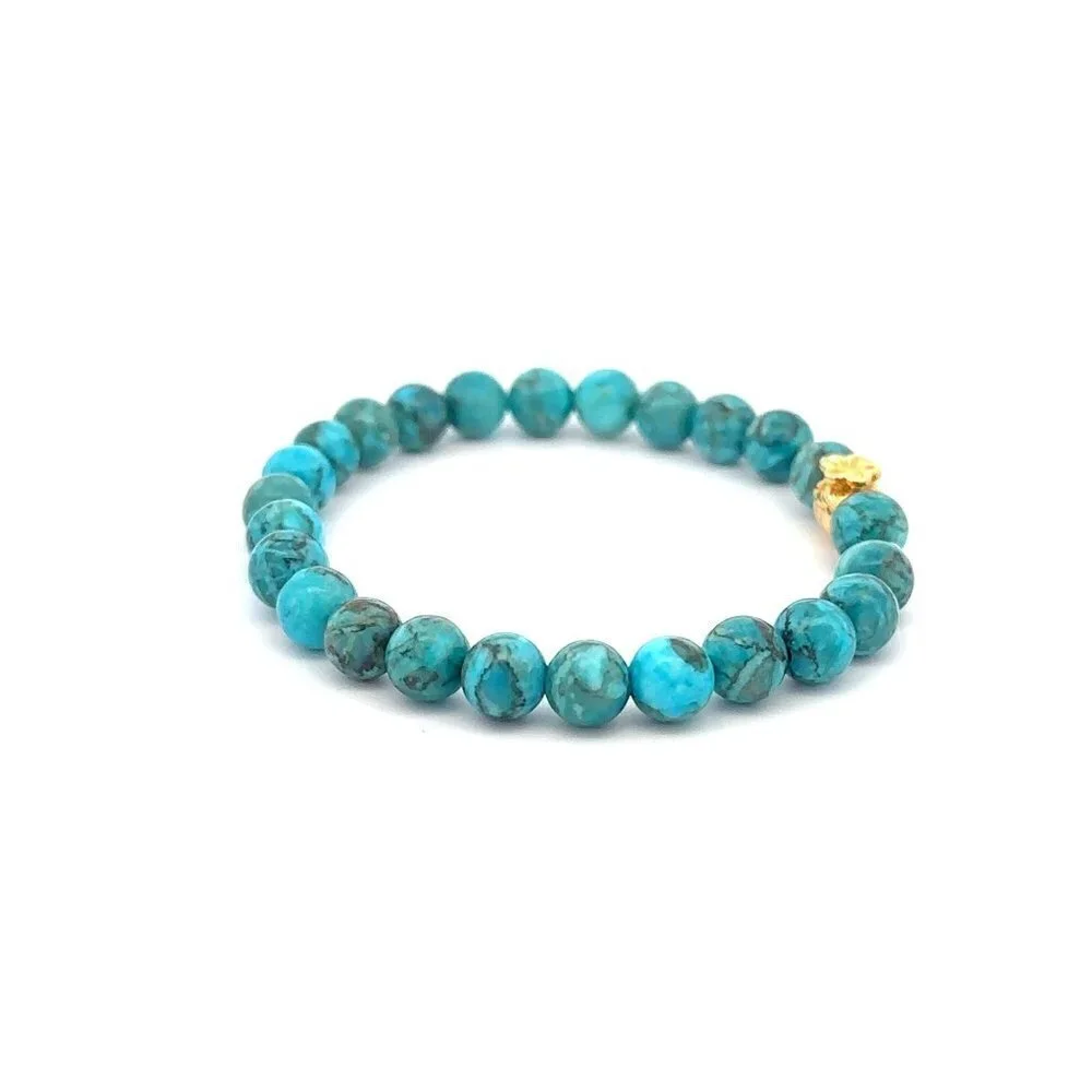 18K Gold Money Bag Lucky Charm Beads Bracelet Gemstones Turquoise 6mm - Picture 3 of 5
